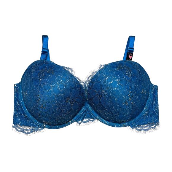 Victoria’s Secret Lace Shimmer Push-Up Bra Blue Sapphire Size 34D - Picture 1 of 3